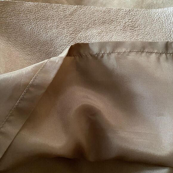 Y2K EXPRESS Leather Pencil Skirt Floral Hem, sz 5/6 western Cowgirl Boho Tan - Picture 7 of 9